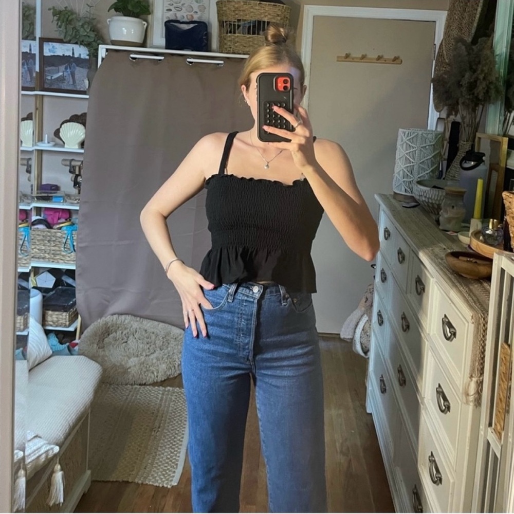 H&M black smocked tie tank top